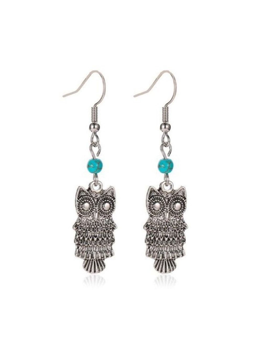 Vintage Owl With Turquoise Earrings Long Metal Animal Earrings